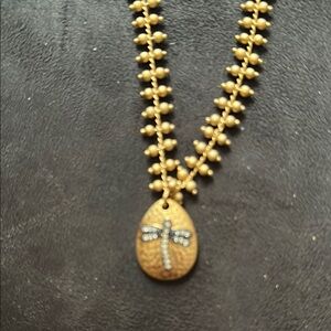 Gold Pendant Necklace with Dragonfly Design